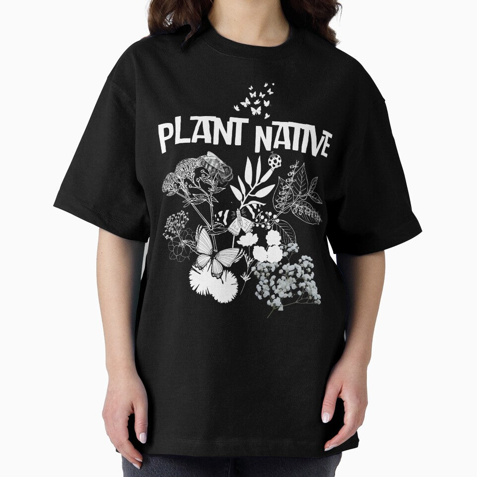Plant Native White Silhouette Plants & Pollinators Design by EarthArtDesigns
