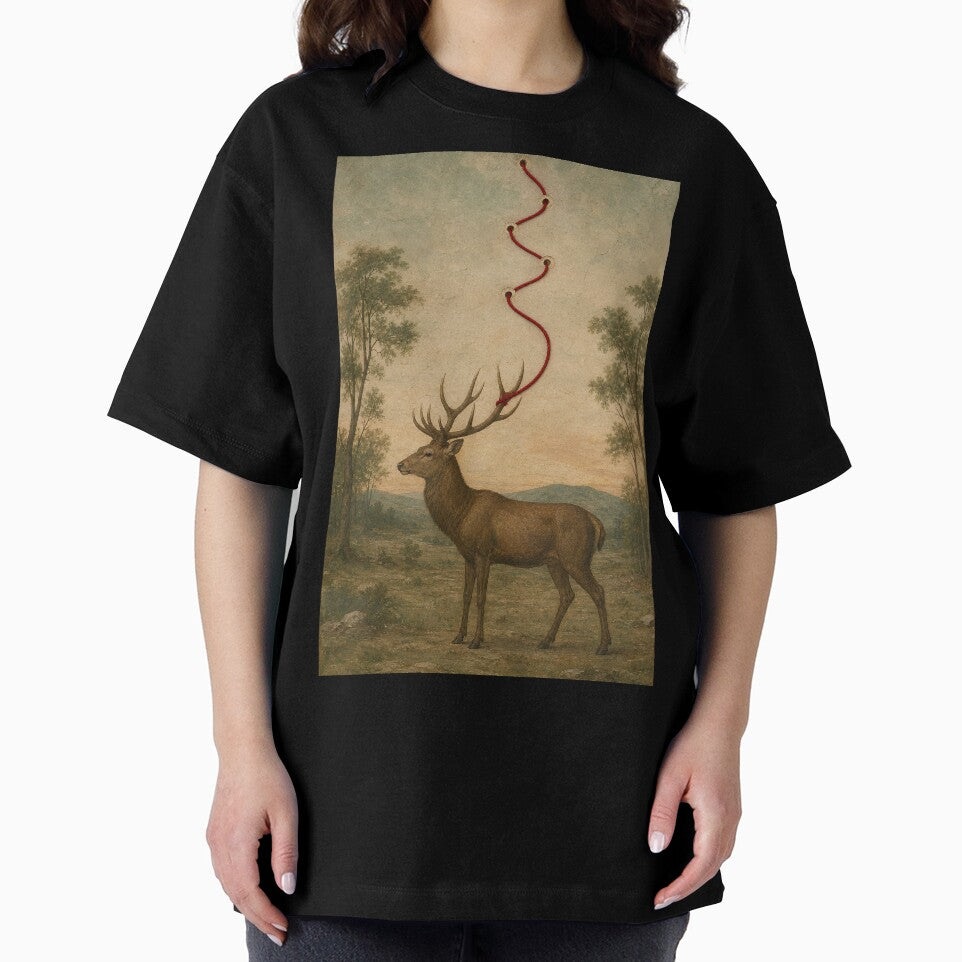 Red Thread Stag Vintage Forest Painting by ALShammari965