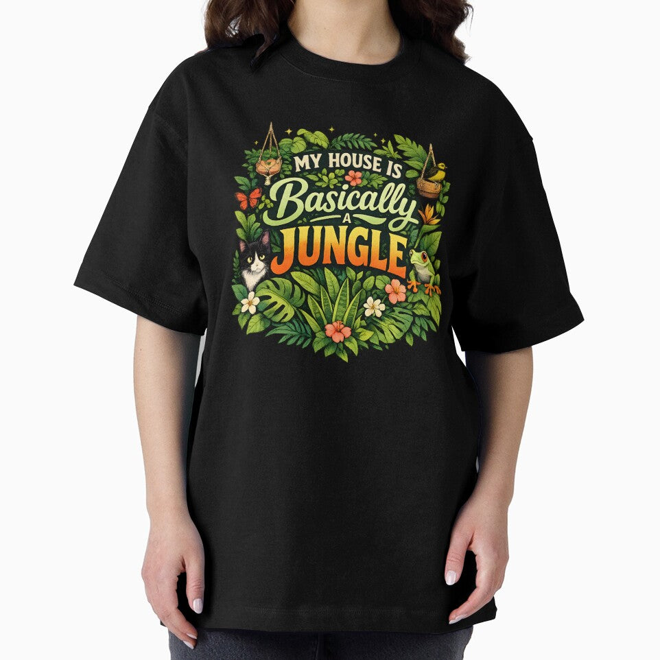 My House Is Basically a Jungle – Tropical Plant Lover Cat & Frog Design by blankTeeShirt
