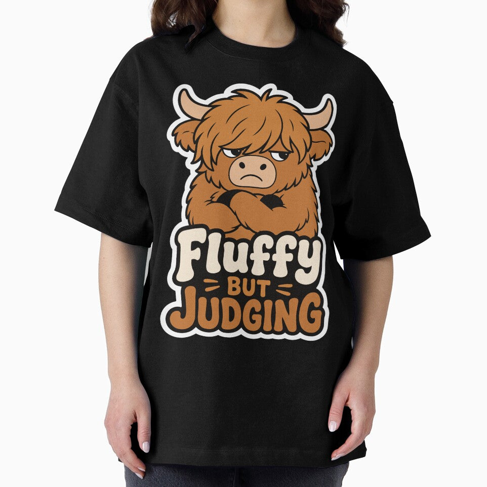 Fluffy But Judging Highland Cow – Funny Cow Meme by EchoBlue Studio