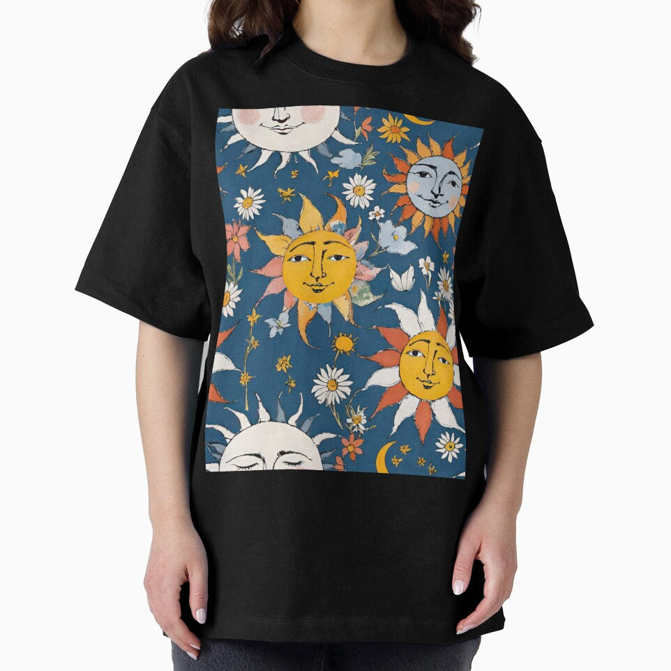 Sun and Moon Floral on Blue by CarrollGene