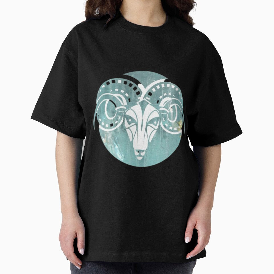 Aries Zodiac Symbol Silhouette Design With March Birthstone Aquamarine Background by TacoRose