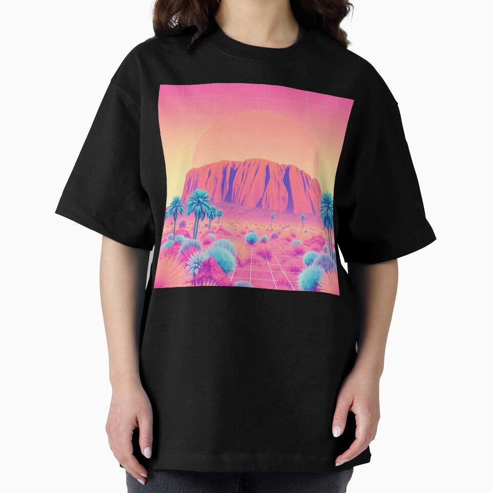 Vaporwave Uluru Sunset Art Print - Synthwave Ayers Rock with Palm Trees Retro 80s Poster by EllDAV777