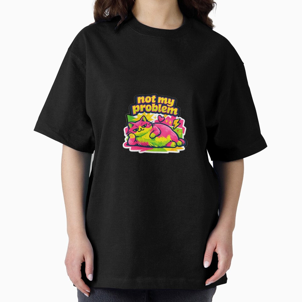 Not My Problem Cat T-Shirt — Funny Sarcastic Lazy Cat Tee, Unbothered Cat Shirt, Dopamine Colors Gen Z Humor Gift by Cozy Cat Collective