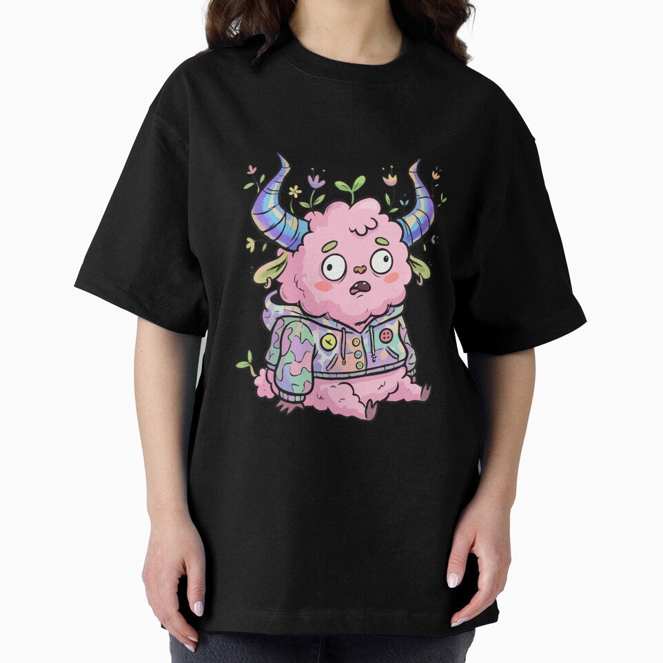 Shocked Pink Fluffy Creature with Iridescent Horns by Emegan Print Art