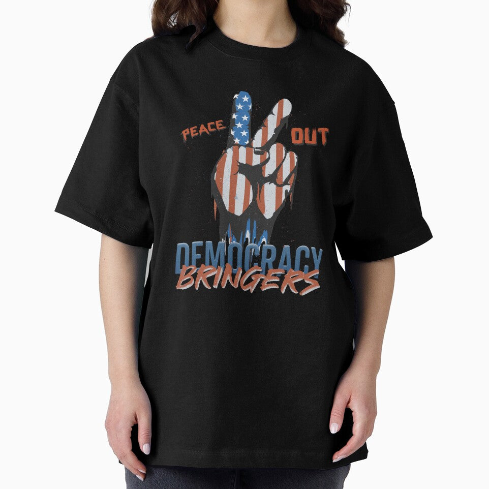 peace out! democracy bringers - american flag in victory hand sign graffiti graphic artwork by hayrpictures