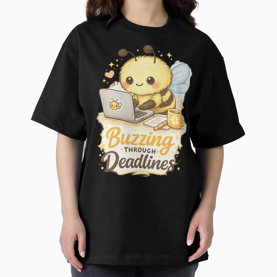 Cute Kawaii Bee Working From Home | Buzzing Through Deadlines Laptop Illustration by PopCulturePixel