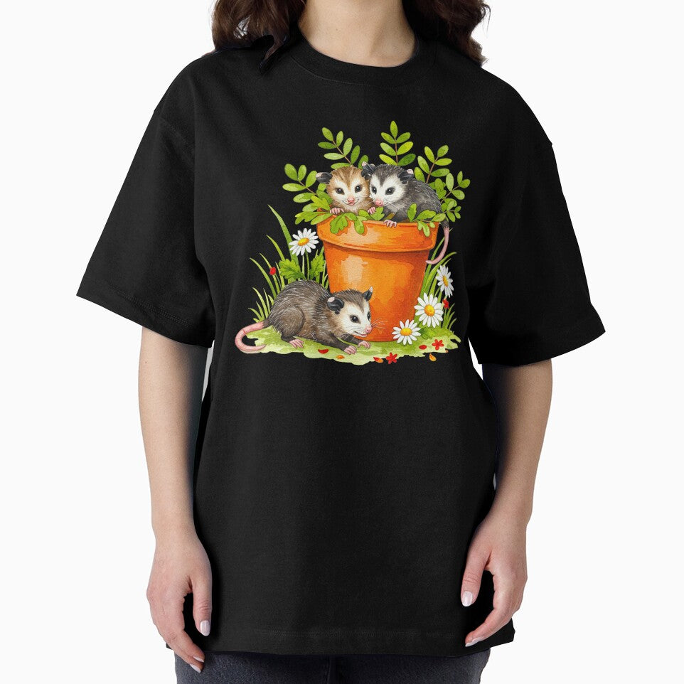Cute Baby Opossums in Flower Pot by TeeARTHY