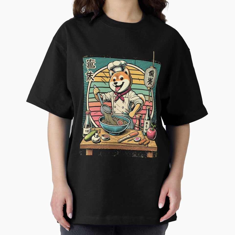 Shiba Dog Ramen Chef Kanji Scripture Retro by LuminOrb