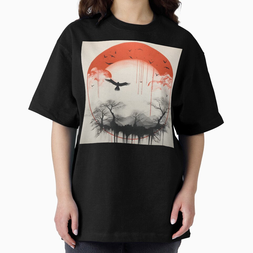 minimalist red sun art print, birds by dcrc