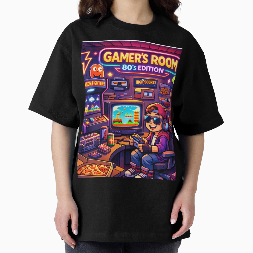 Retro Gamer Room 80s Neon Arcade Vibes – Vintage Gaming Aesthetic Illustration by NeonPixelShop