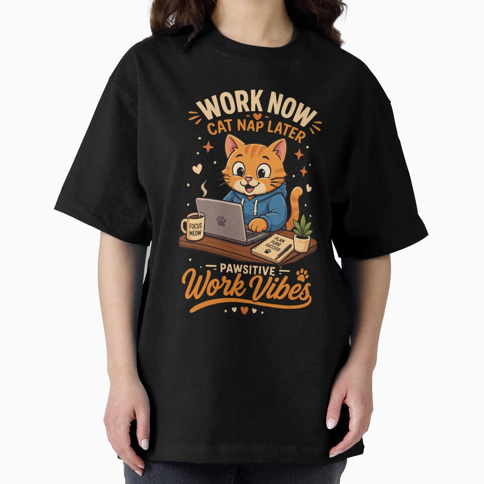 Cute Cat Working on Laptop - Work Now Cat Nap Later | Funny Cat Office Graphic by Nueve Uno Design