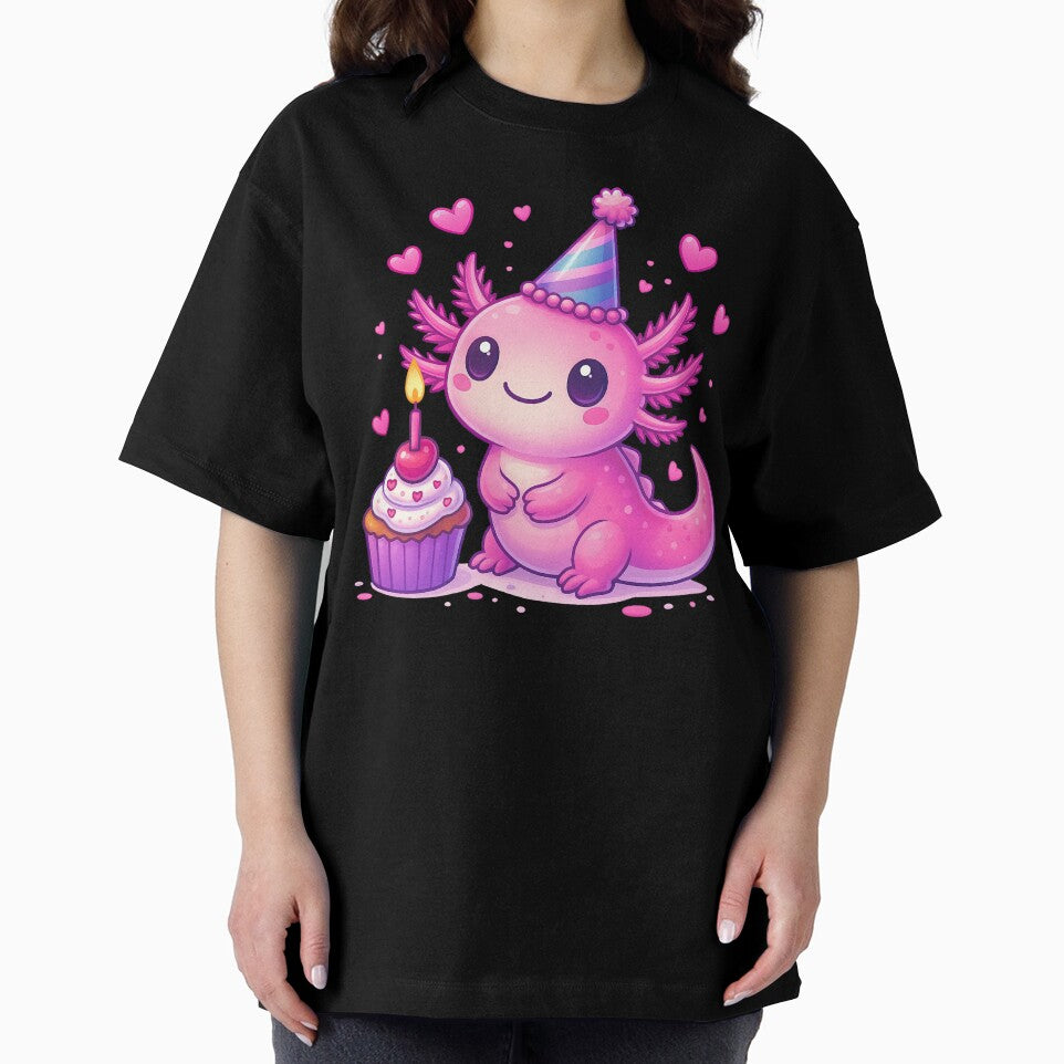 Cute Birthday Axolotl with Cupcake and Party Hat by ArtfulWeave