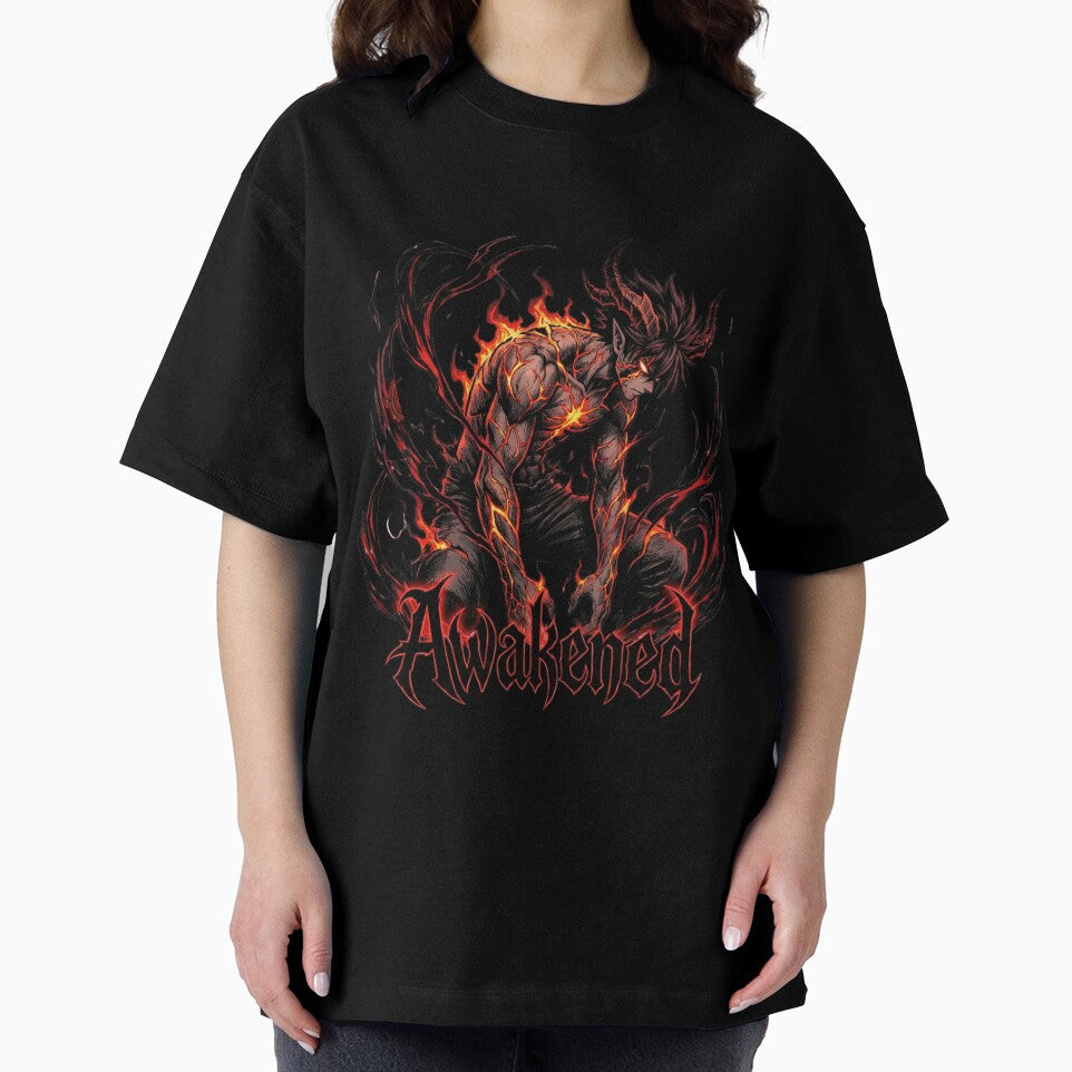 Awakened Fire Demon Warrior – Dark Anime Flame Art Illustration by District Threads