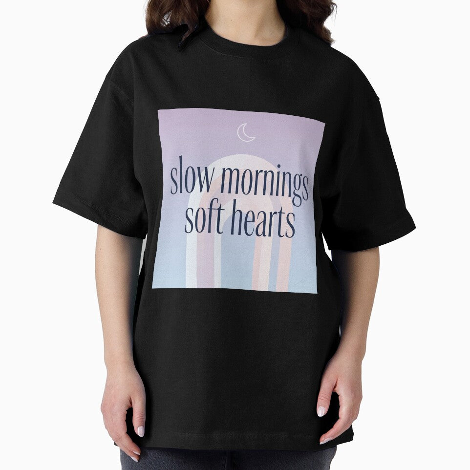 Slow Mornings Soft Hearts – Calm Cozy Spiritual Typography Design by CosmicQuietStudio