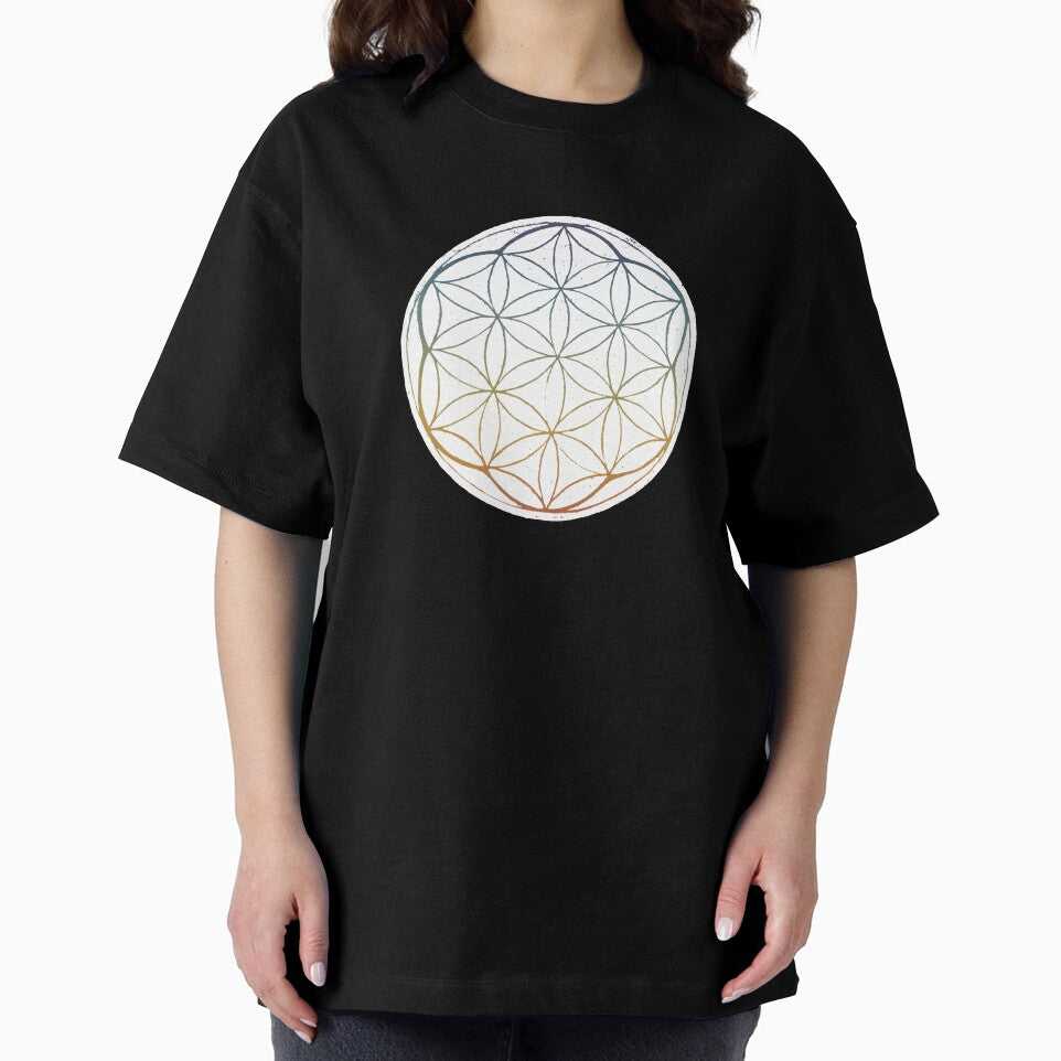 Flower of Life Linocut - Snow + Rainbow Sunset by Irene Estelle