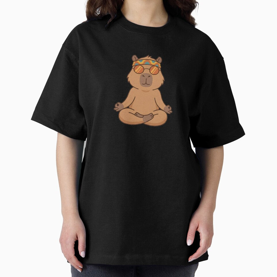 Zen Hippie Capybara Meditating Retro Style by MarCinu Art