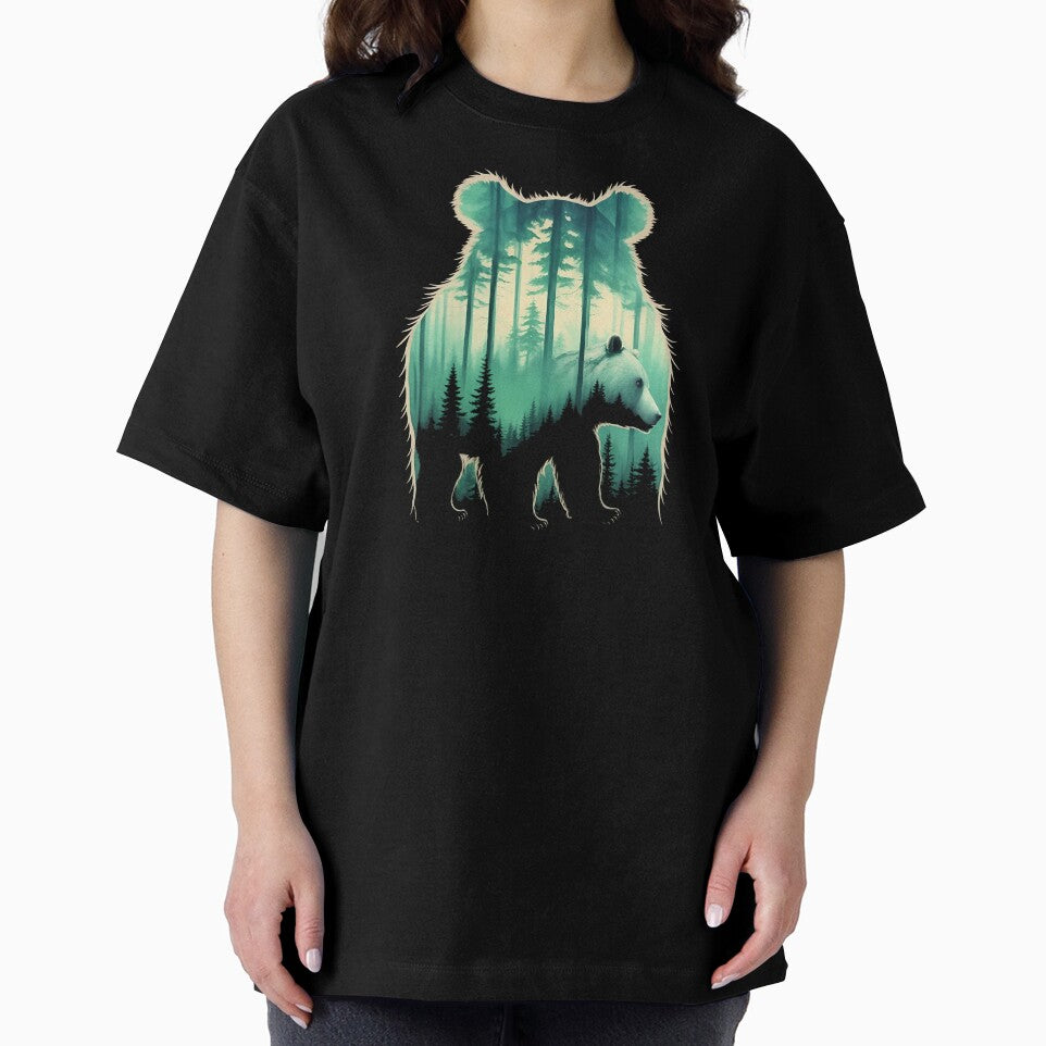 Preserve and protect bears and nature, Double exposure of bear silhouette and trees in misty forest, Save the wilderness environment and climate concepts by Andrey-Myagkov