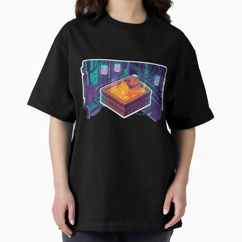 Capivara Neon Zen Pixel Art by fenixtech