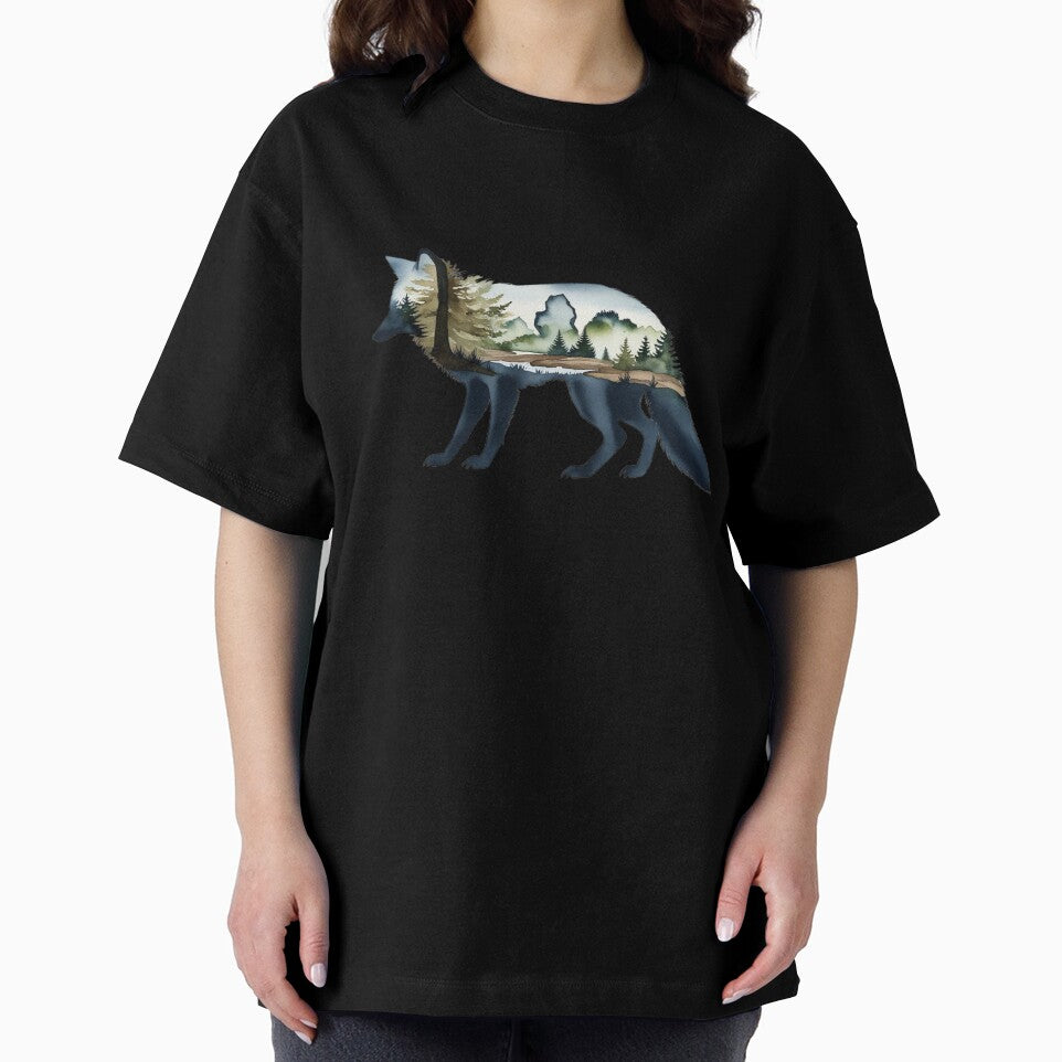 Fox Silhouette with inlay watercolor nature scene of a National Park, Forest, Trees Save Wilderness for Wildlife Hiking Camping Classic T-Shirt sticker by Mama.Does.Designs