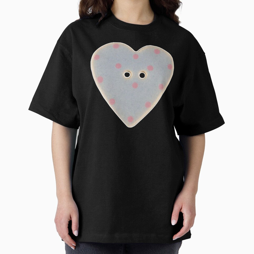blue pink polka dot heart button by teethfairy