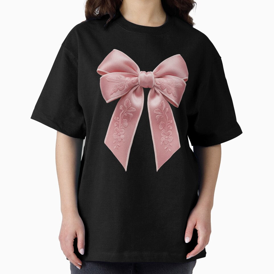 Vintage Pink Embroidered Satin Bow – Floral Coquette Aesthetic by BowbinaStudio