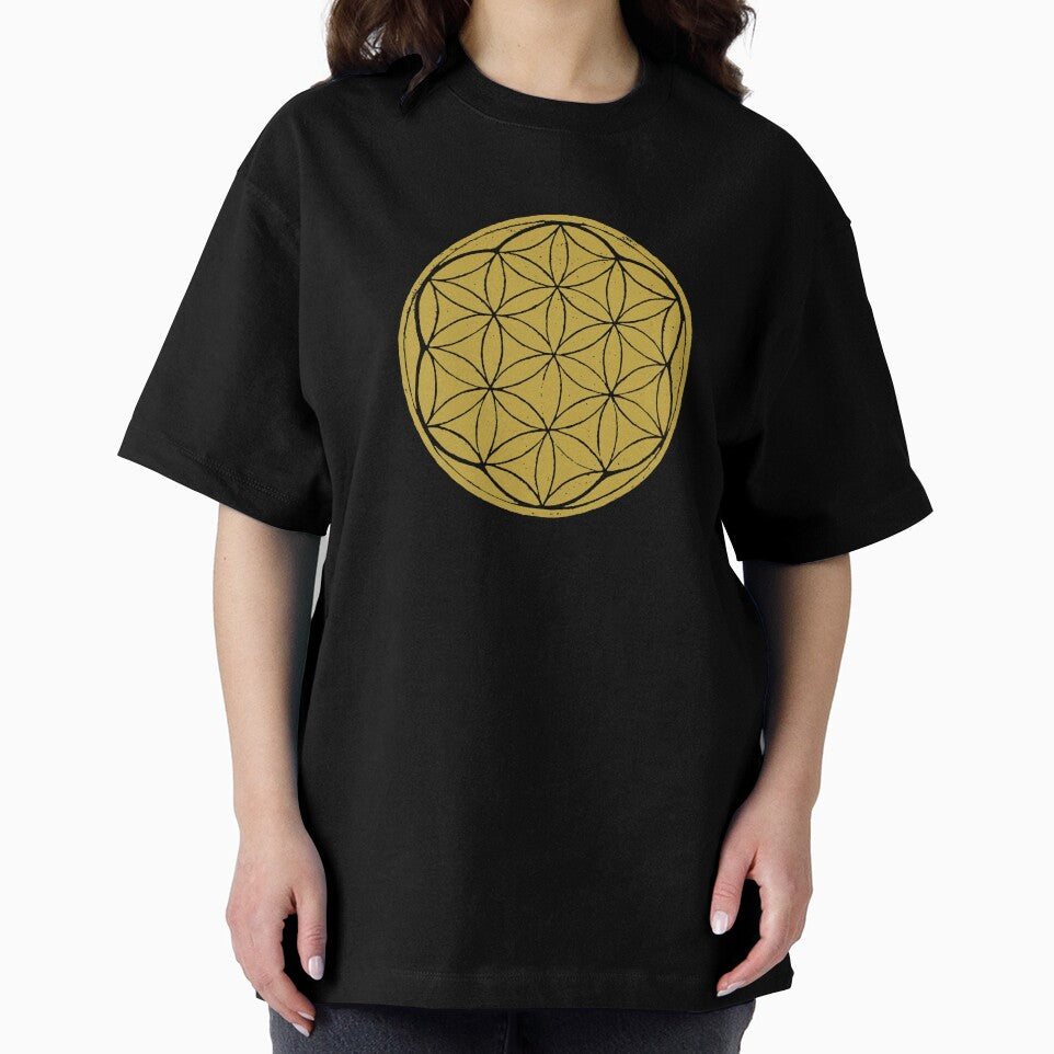 Flower of Life Linocut - Saffron + Coal by Irene Estelle
