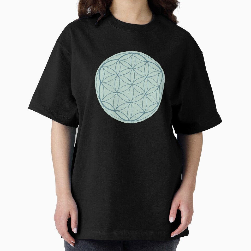 Flower of Life Linocut - Mint + Peacock by Irene Estelle