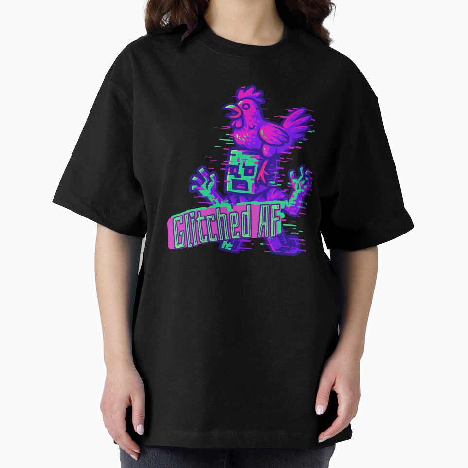 Chicken Jockey Glitched AF – Funny Pixel Gamer Glitchcore Shirt by RealLifeMerchies