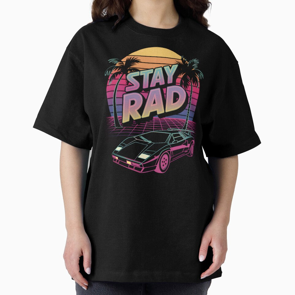 Stay Rad – 80s Retro Synthwave Neon Sunset & Sports Car by EpochFusion