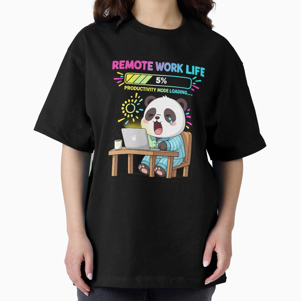 Funny Remote Work Panda – Productivity Mode Loading 5% Sticker | Cute Work From Home Humor Design by snaperos