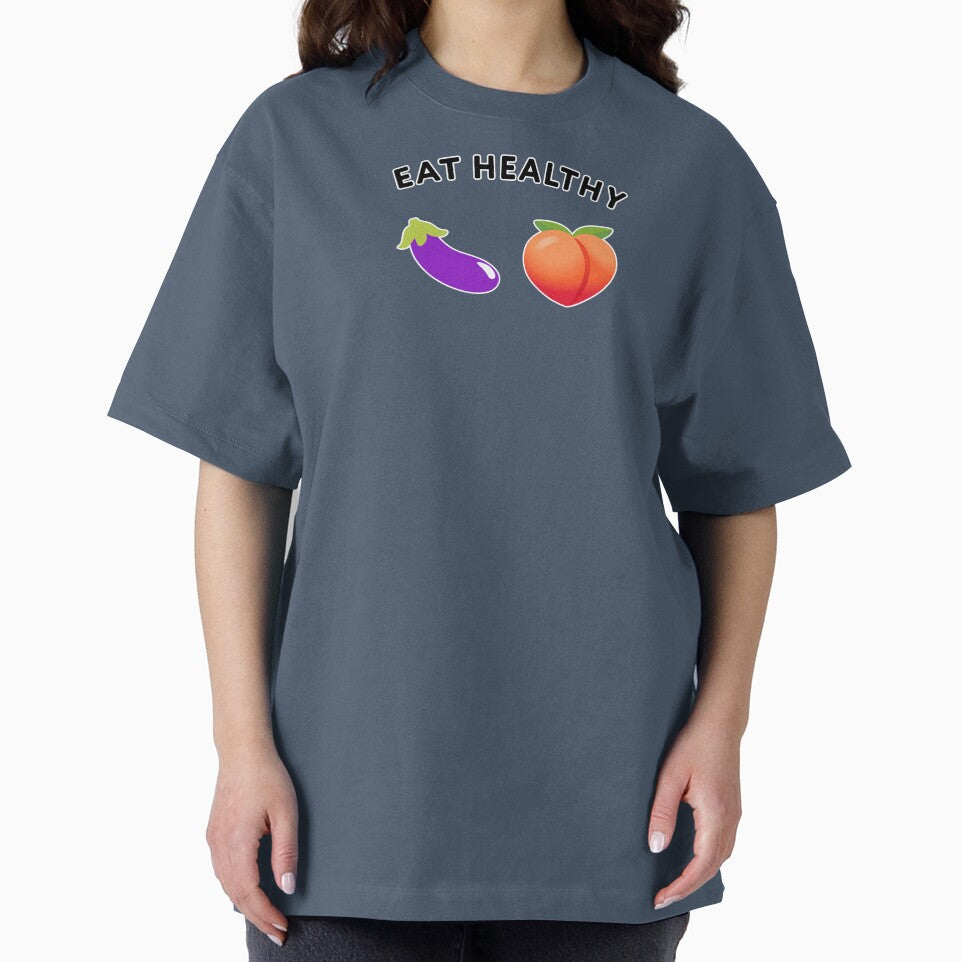 Eat Healthy Cartoon eggplant and peach emoji icon. Funny symbolic representation of male and female sexual organs. by donzadesign