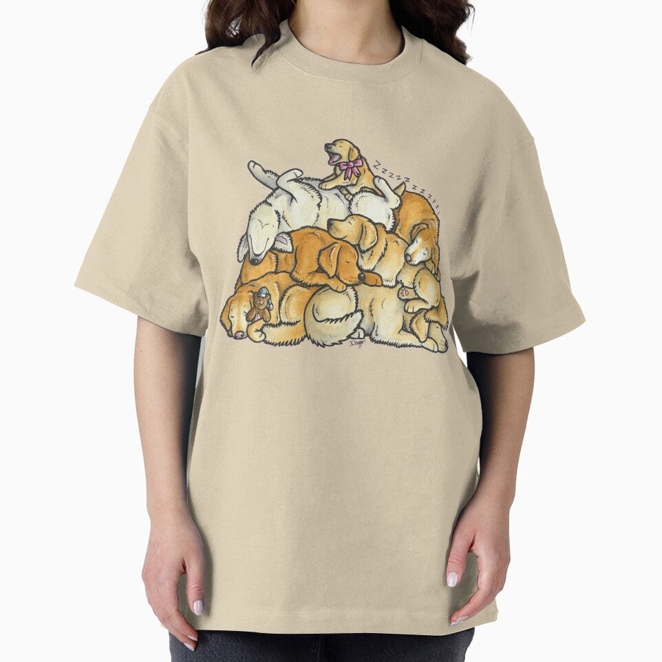 Sleeping pile of Golden Retriever dogs by animalartbyjess
