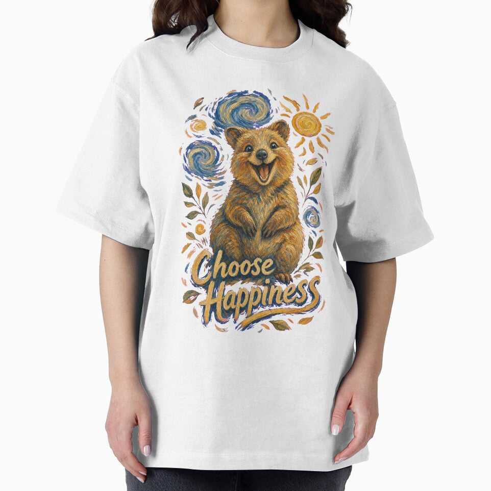Smiling Quokka Van Gogh Style T-Shirt - Happiest Animal Meme Tee by KIDEnia