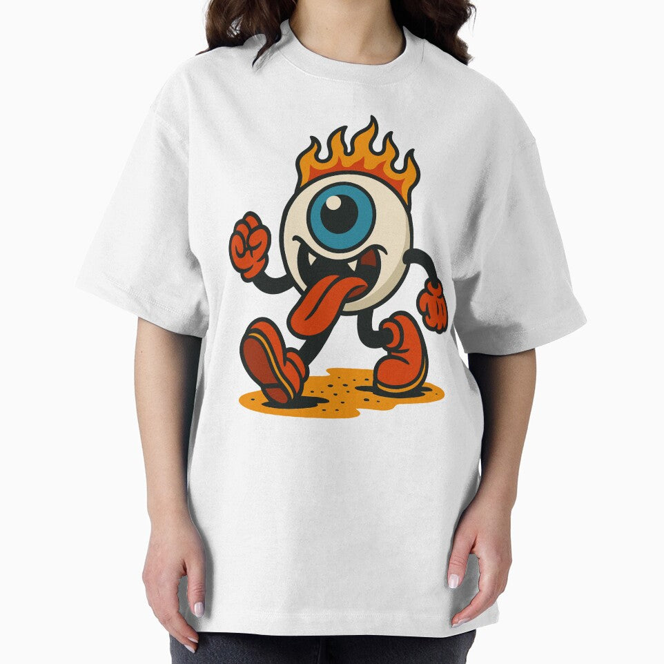 Flaming Eyeball Cartoon "Feed Me" Funny Monster Graphic Design by brexastore