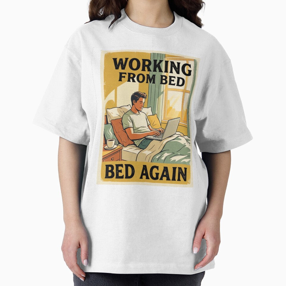 Working From Bed Again Funny Vintage Remote Work Travel Poster by urbinet