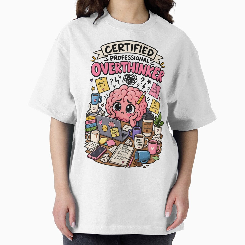 Certified Professional Overthinker – Funny Brain Cartoon by Kiinaaa