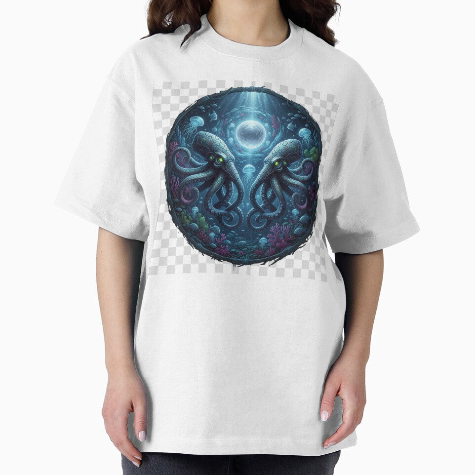 Twin Kraken Sea Monsters Moonlit Ocean Symmetry by NeoTeeFusion