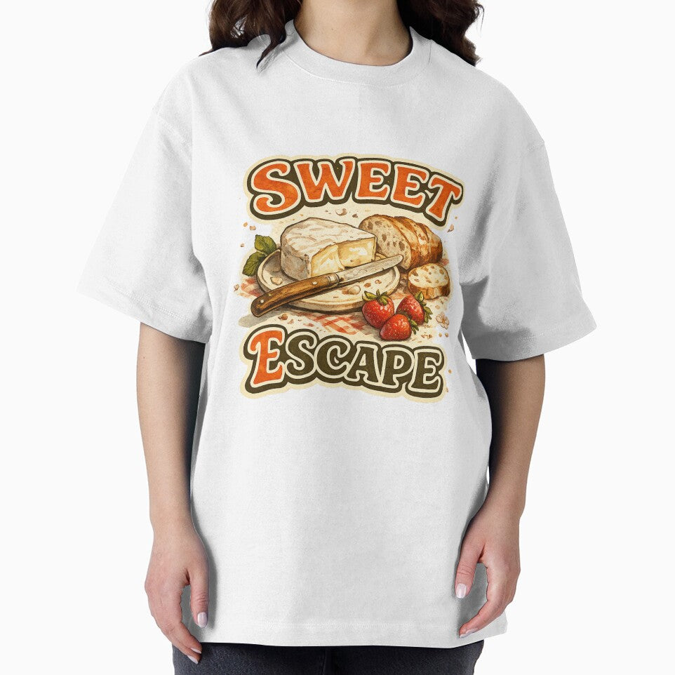 Sweet Escape | Vintage Picnic Graphic T-Shirt | Bread, Brie & Strawberries Illustration by UUniqueIImprint