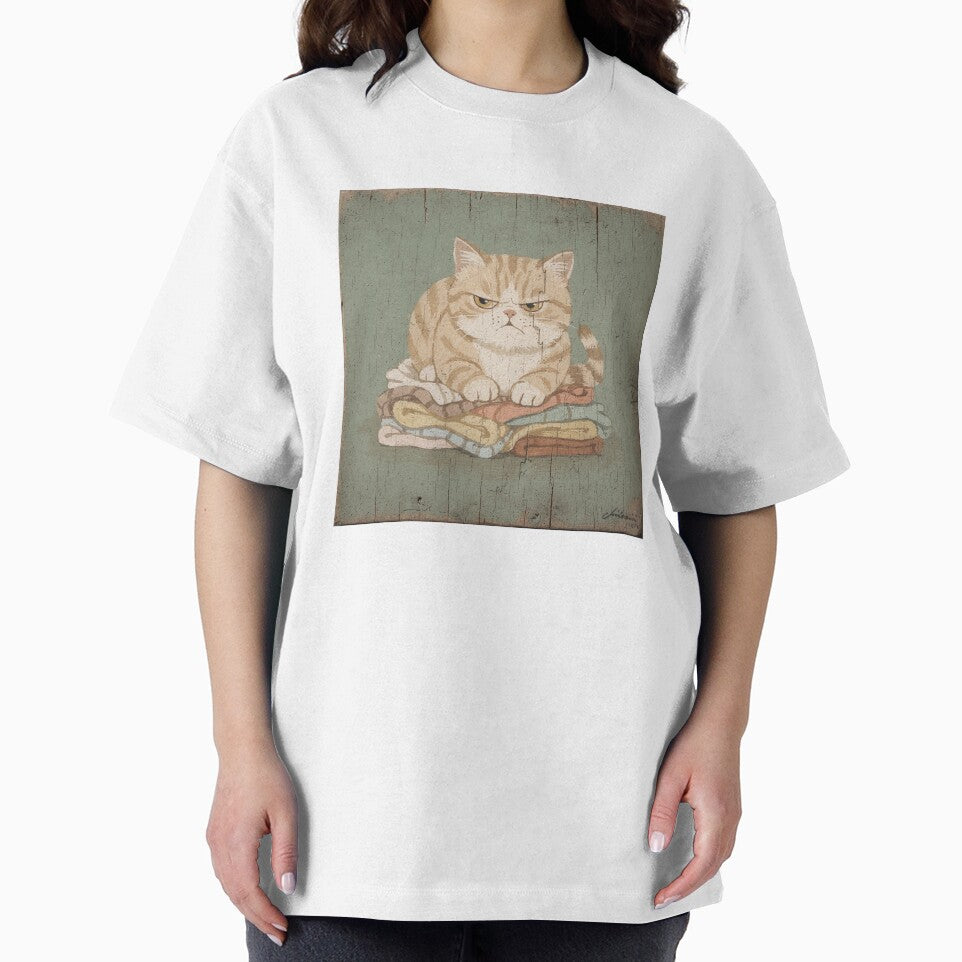 Grumpy Cream Tabby Loaf Guarding the Warm Laundry Folk Art by PictorialWhimsy