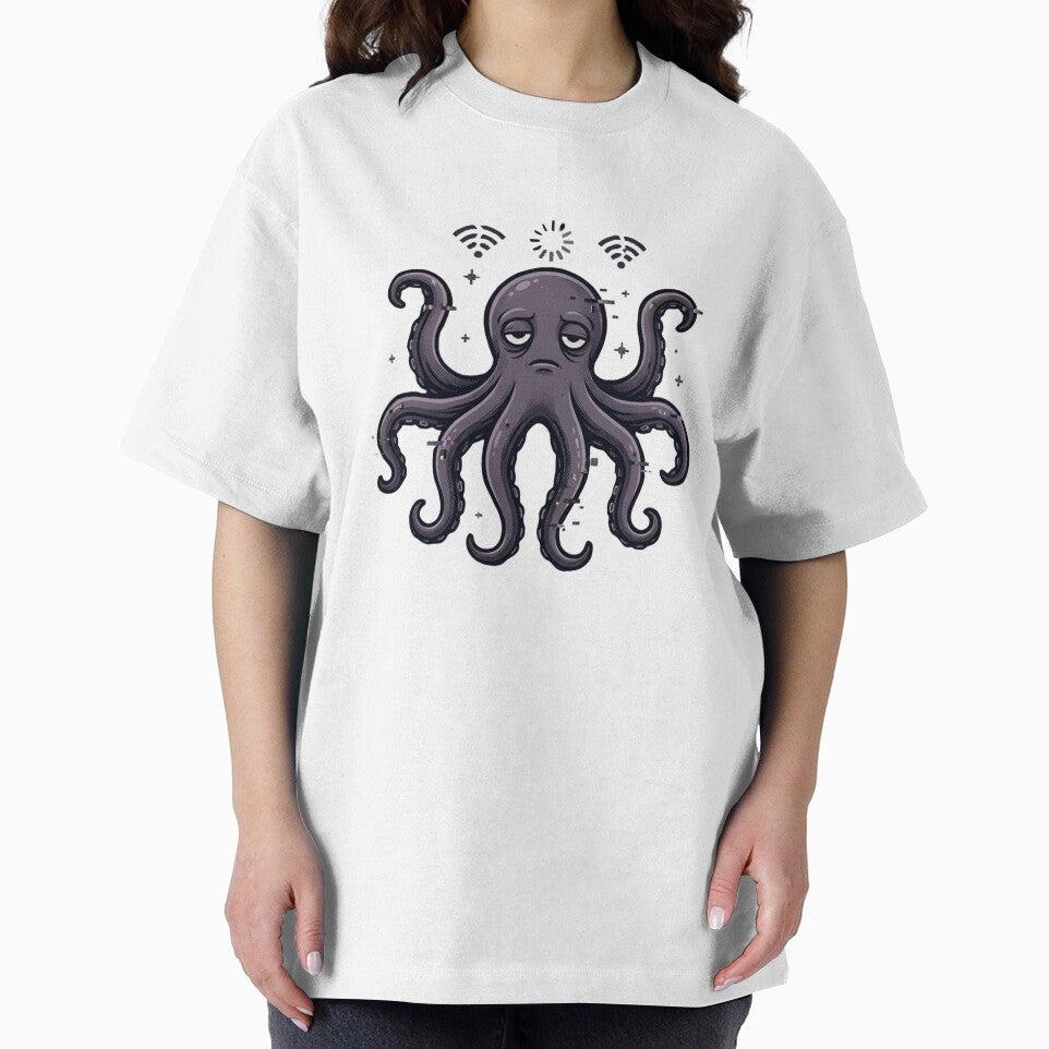 Mentally Buffering Octopus Y2K Graphic Tee – Funny Overthinking Octopus Meme Shirt by ZyxDes