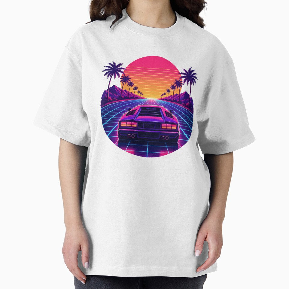 Retrowave Synthwave Grid Highway & Supercar Sunset by Piising