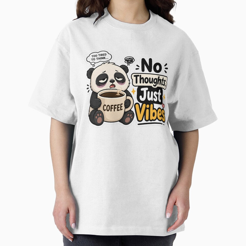 No Thoughts Just Vibes Panda Sticker | Funny Coffee Quote by BLOOMVELLE