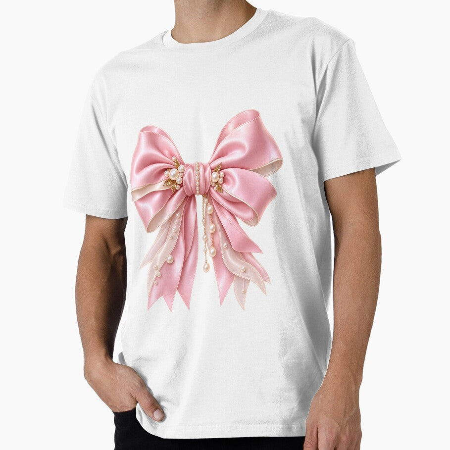 Elegant Pink Satin Bow with Pearls by Gold&pixels