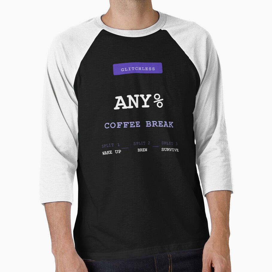 Speedrun Any% Coffee Break — Funny Gamer T-Shirt | Gaming Humor Tee Gift Purple/white by theBIGFinale