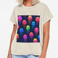 Neon Jellyfish Pattern on Navy Blue by SassyArtistry