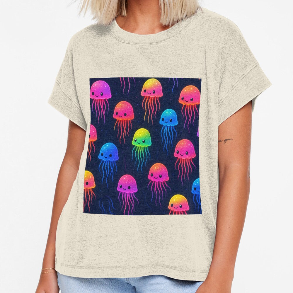 Neon Jellyfish Pattern on Navy Blue by SassyArtistry
