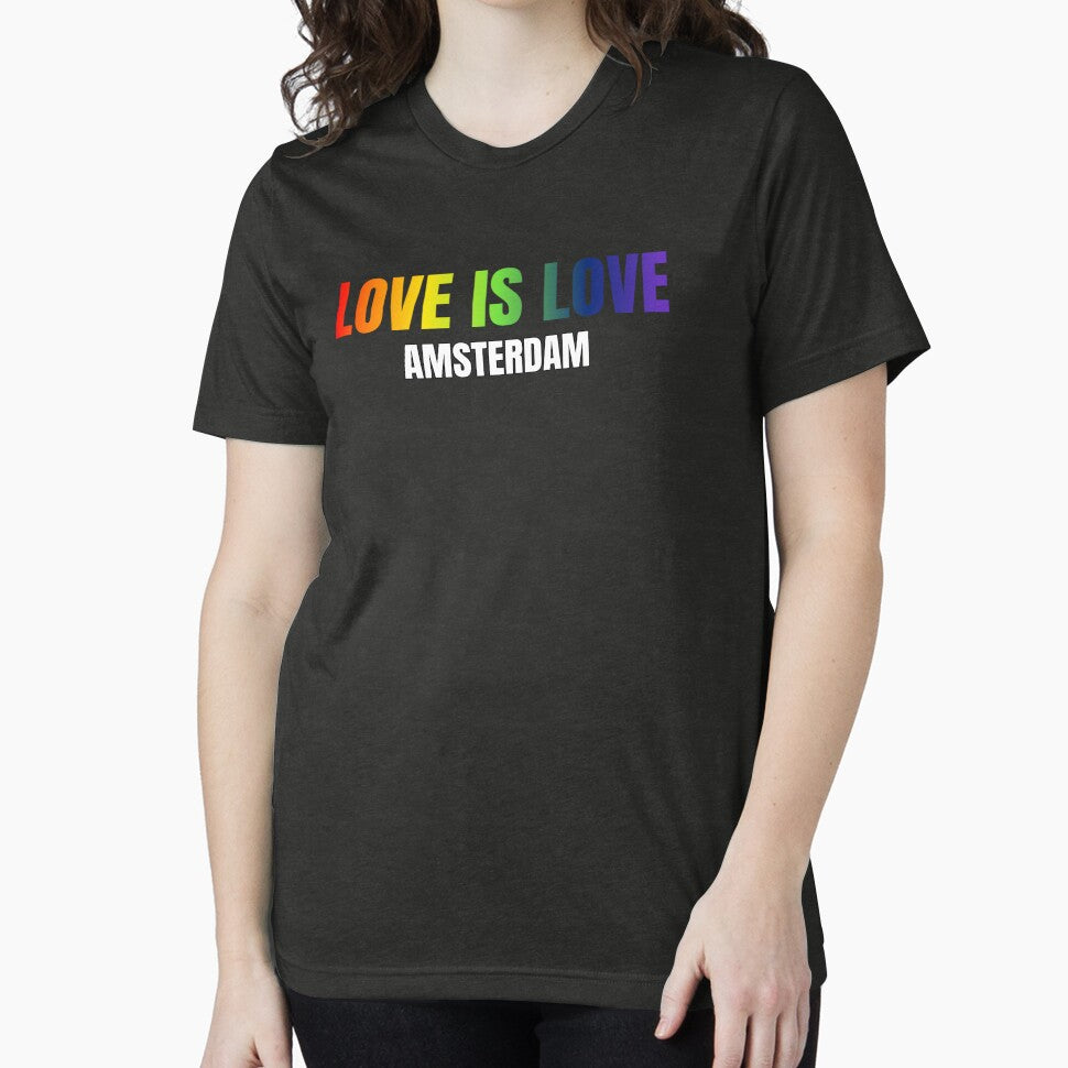 Amsterdam Love is Love t-shirt, Rainbow color pride LGBTQ graphic t-shirt, Pride unisex t-shirt by PrideBeProud