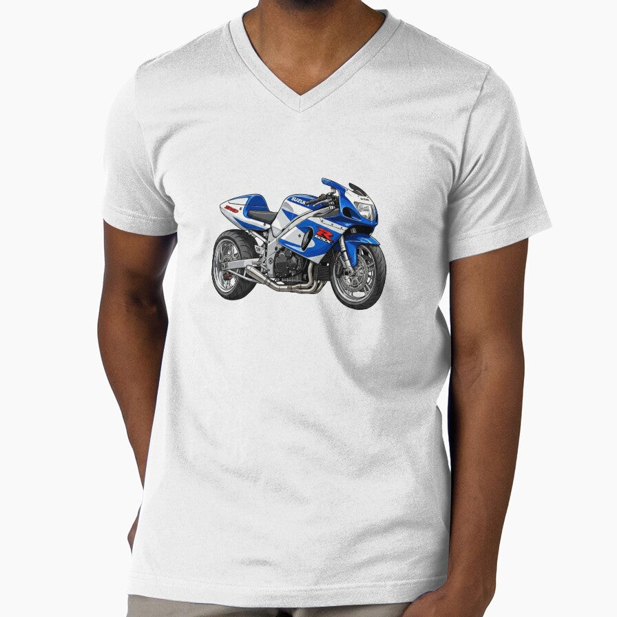 Blue White Suzuki GSX-R750 SRAD 90s Superbike Motorcycle Illustration by Motorline44