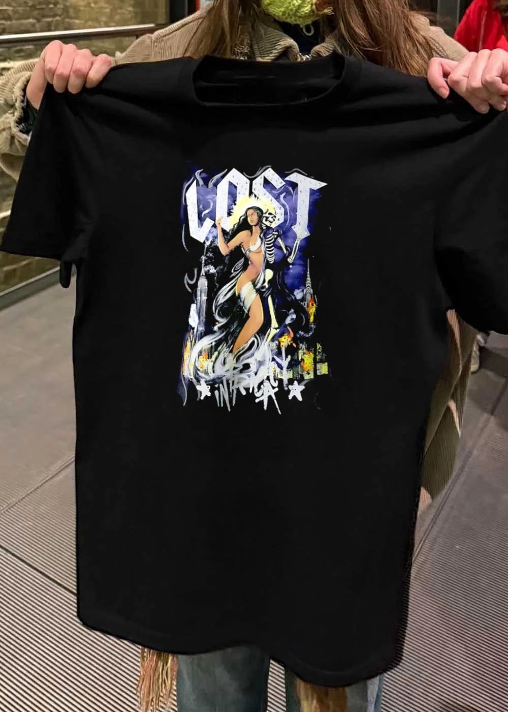 Lost goddess skeleton and city skyline shirt